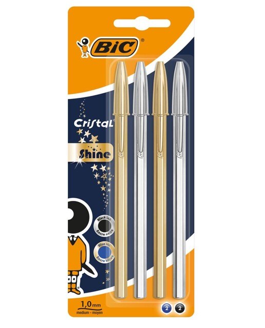 Imagem 0 de Esferográficas Cristal Shine Dourada e Prateada (4) Bic