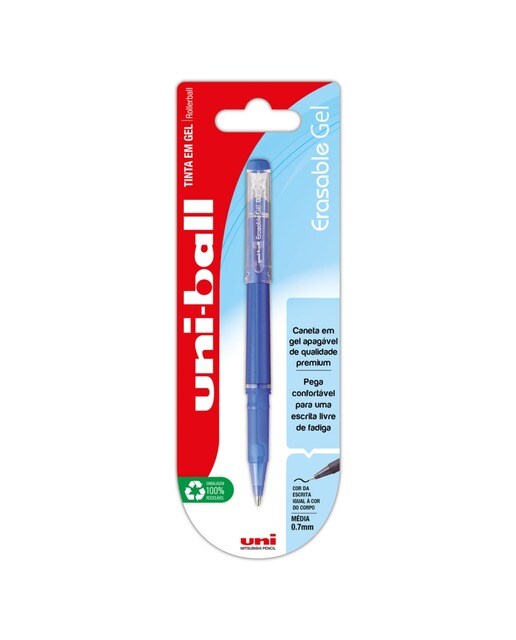 UNI Esferográfica Gel Erasable, Ponta Média de 0,7 mm, Tinta Azul 1