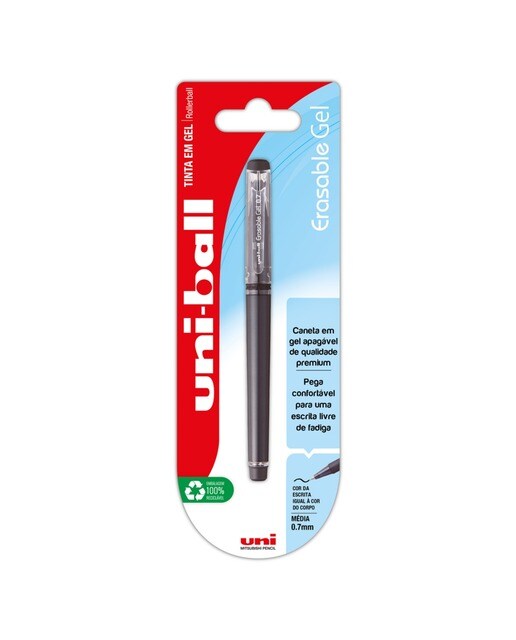 UNI Esferográfica Gel Erasable, Ponta Média de 0,7 mm, Tinta Preto 1