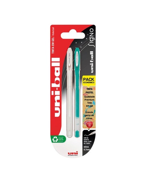Blister de Duas Canetas de Gel Verde e Branca 1