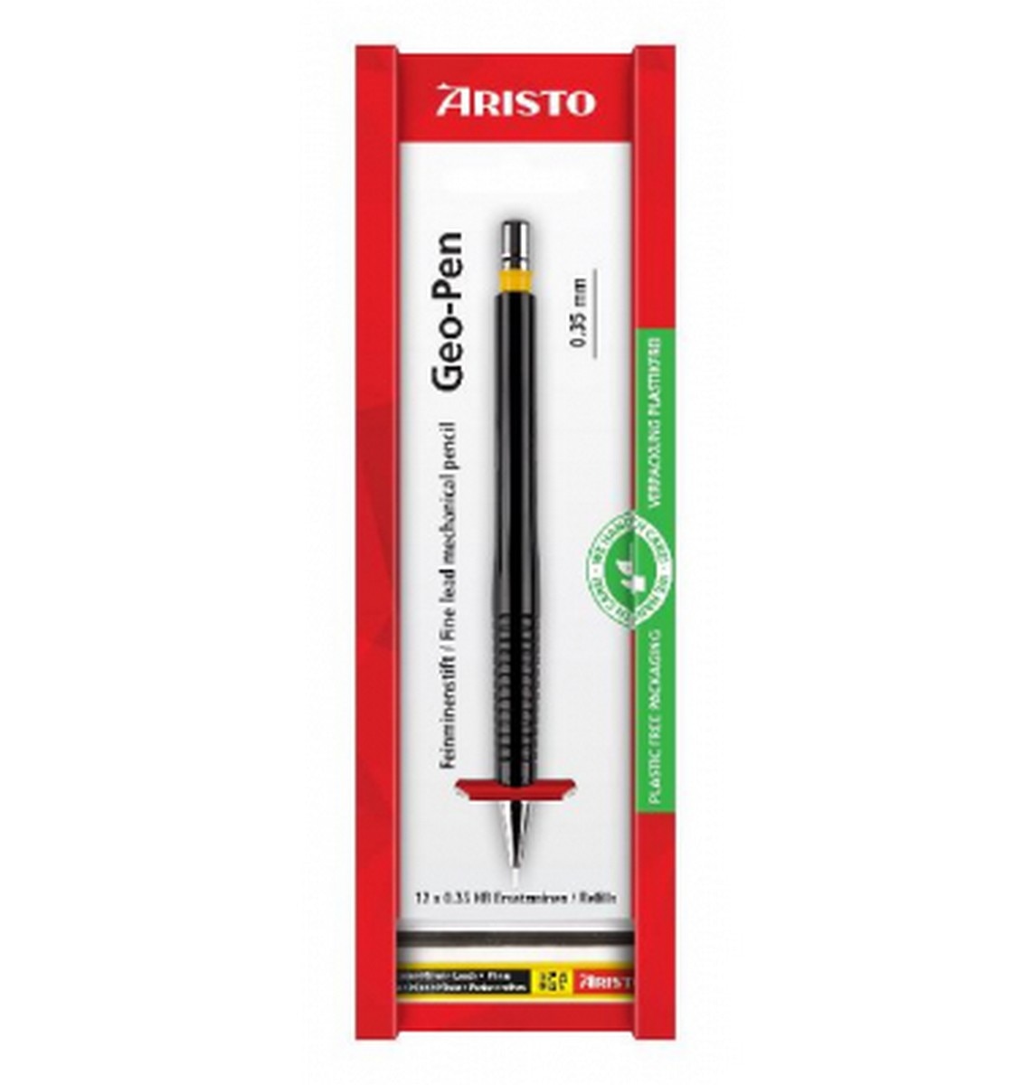 Lapiseira de mina fina Aristo Geo-Pen preta 0,35 recarga, Ecoblister 1