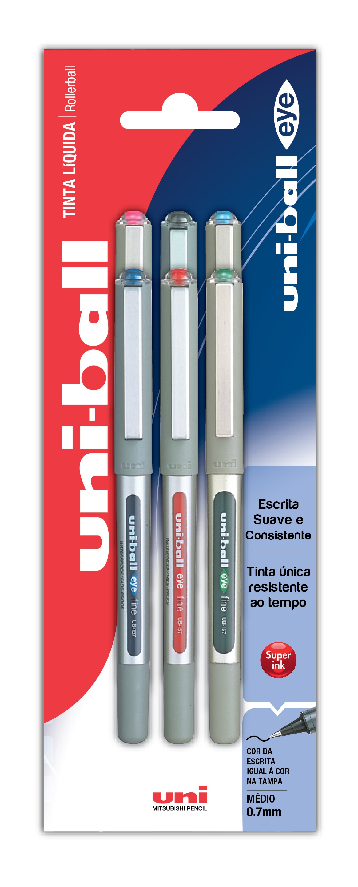 Blister com 6 Esferográficas Uni-ball Eye 150 Tinta Líquida - Artigo Sortido. Envio realizado de forma aleatória 1