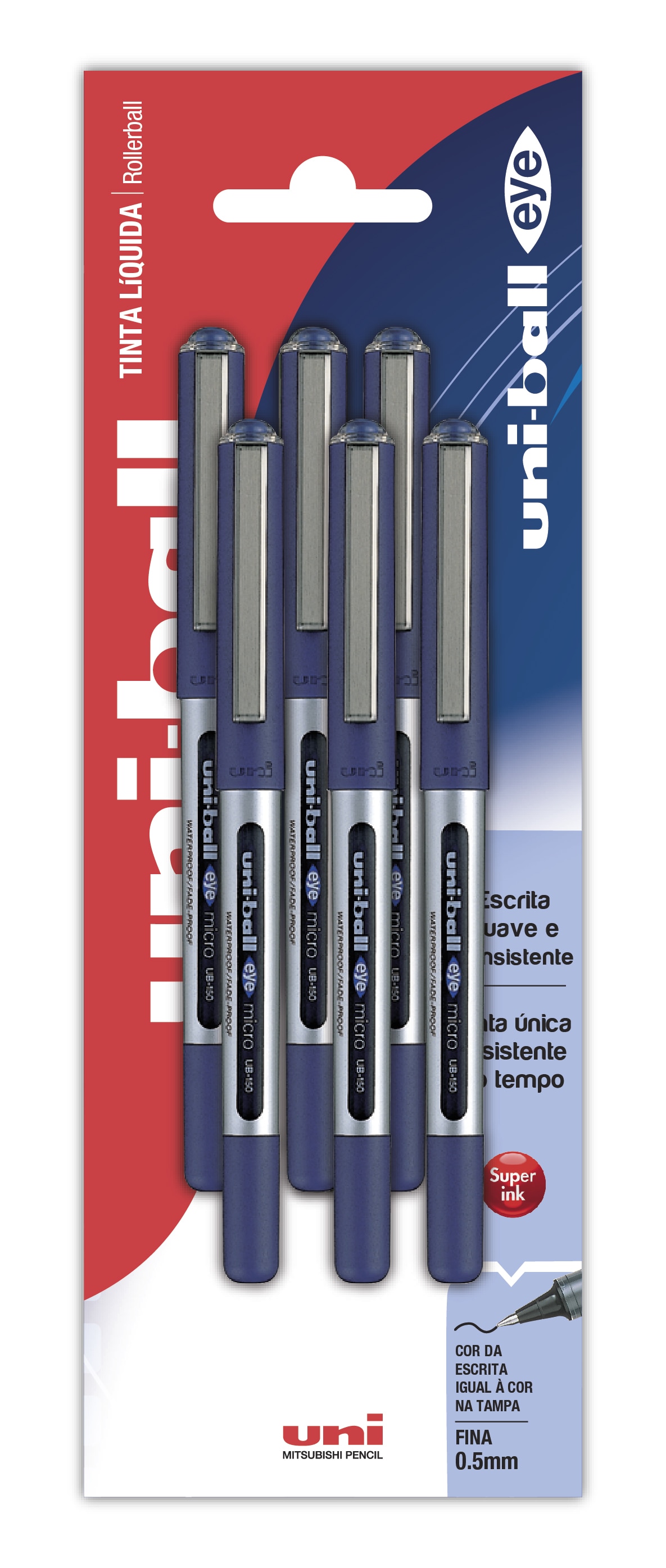 Imagem 0 de Blister com 6 Esferográficas Uni-ball Eye 150 Tinta Líquida - Azul