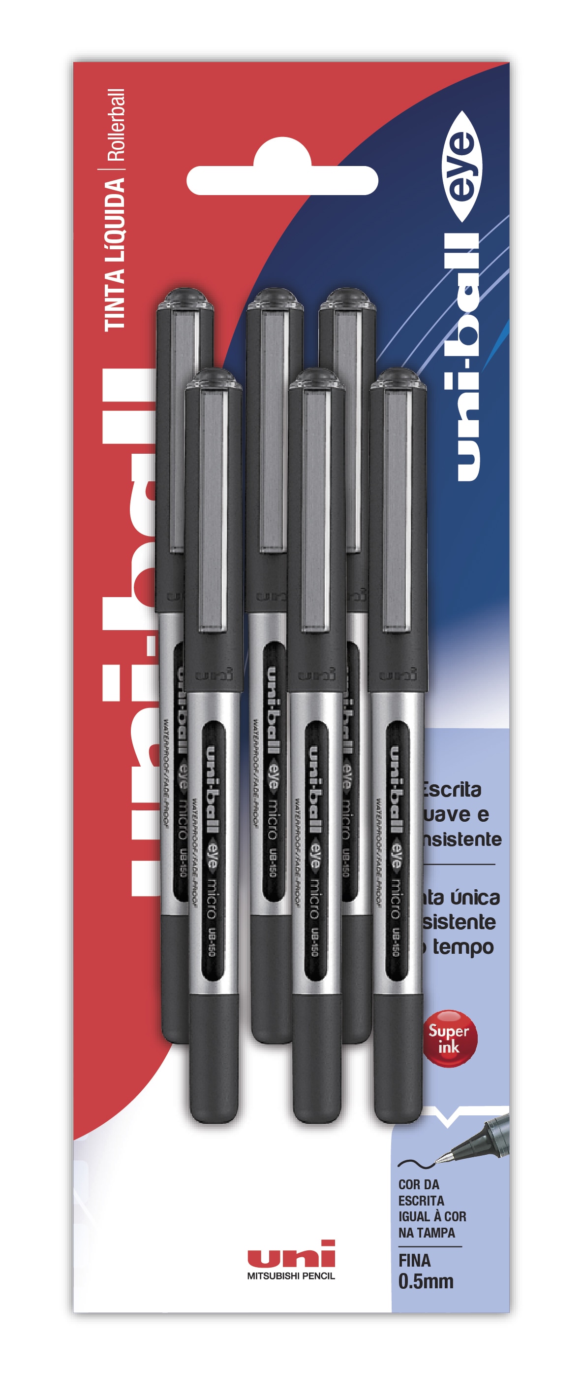 Imagem 0 de Blister com 6 Esferográficas Uni-ball Eye 150 Tinta Líquida - Preto