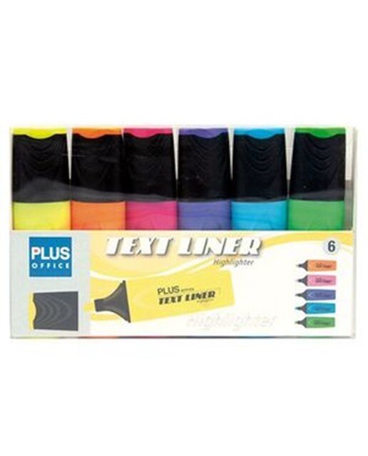 Conjunto de 6 Marcadores Fluorescentes Plus Office Cores Néon 1