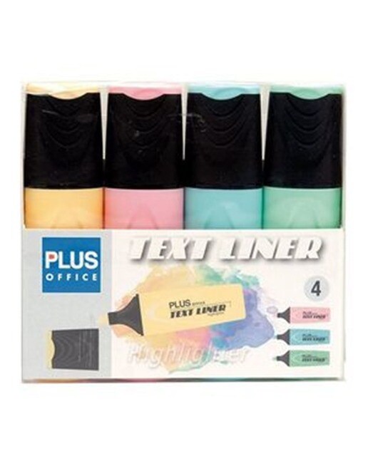 Conjunto de 4 Marcadores Sublinhadores Plus Office Cores Pastel 1