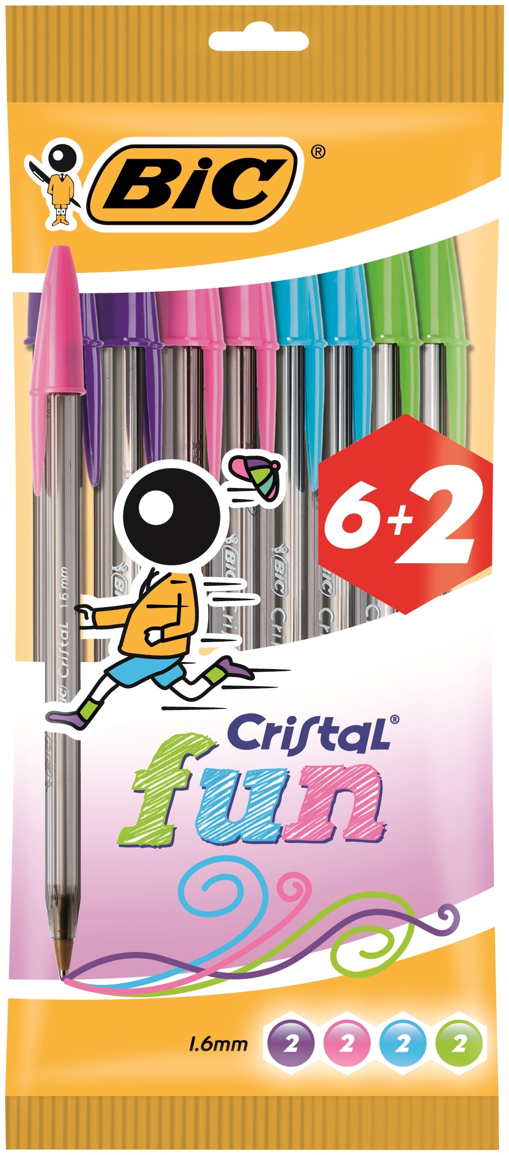 Imagem 0 de Pack de 6+2 canetas esferográficas Cristal Fun Ponta Larga