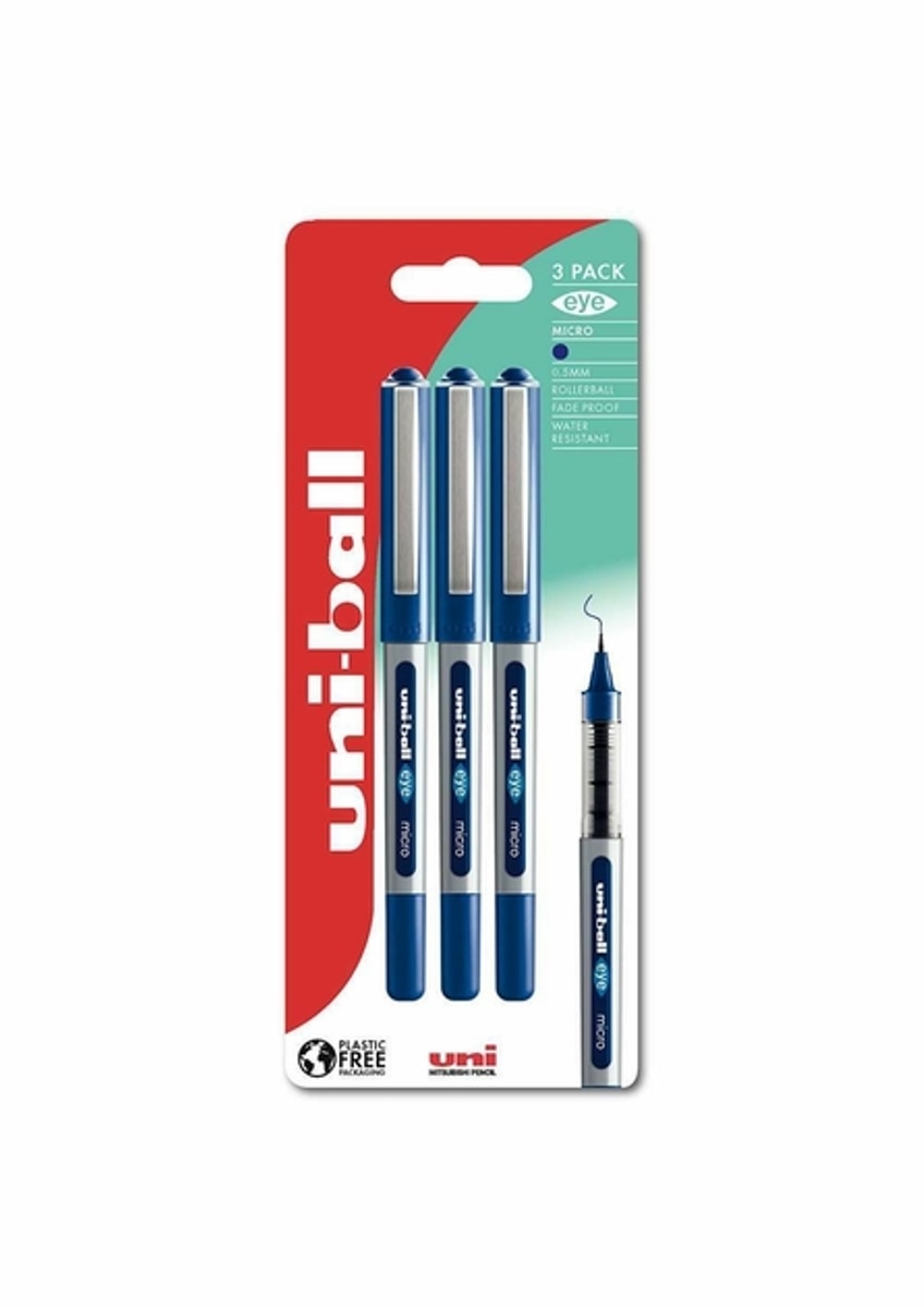 Blister de 3 Esferográficas Uni Ball Eye Micro Fine, Azul 1