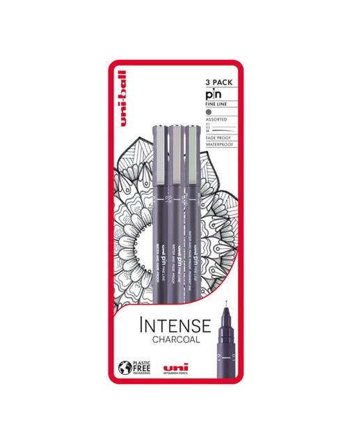 Blister de 3 Canetas de Desenho Uni Ball Intense Charcoal, Cinzento Escuro 1