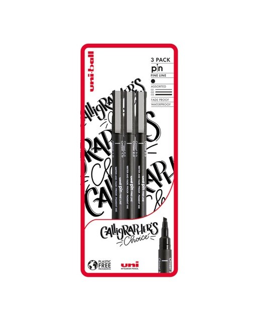 Imagem 0 de Blister de 3 Canetas de Desenho Uni Ball Calligraphers Choice, Preto