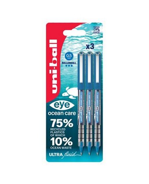 Imagem 0 de Caneta Roller Uni-Ball Eye Ocean Care UB 150 Azul - Blister 3 Unidades