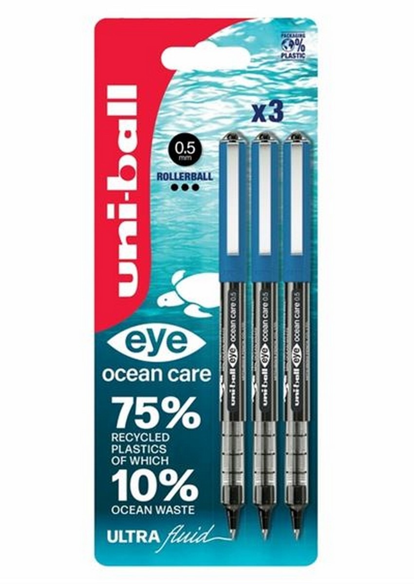 Imagem 0 de Caneta Roller Uni-Ball Eye Ocean Care UB 150 Preto - Blister 3 Unidades