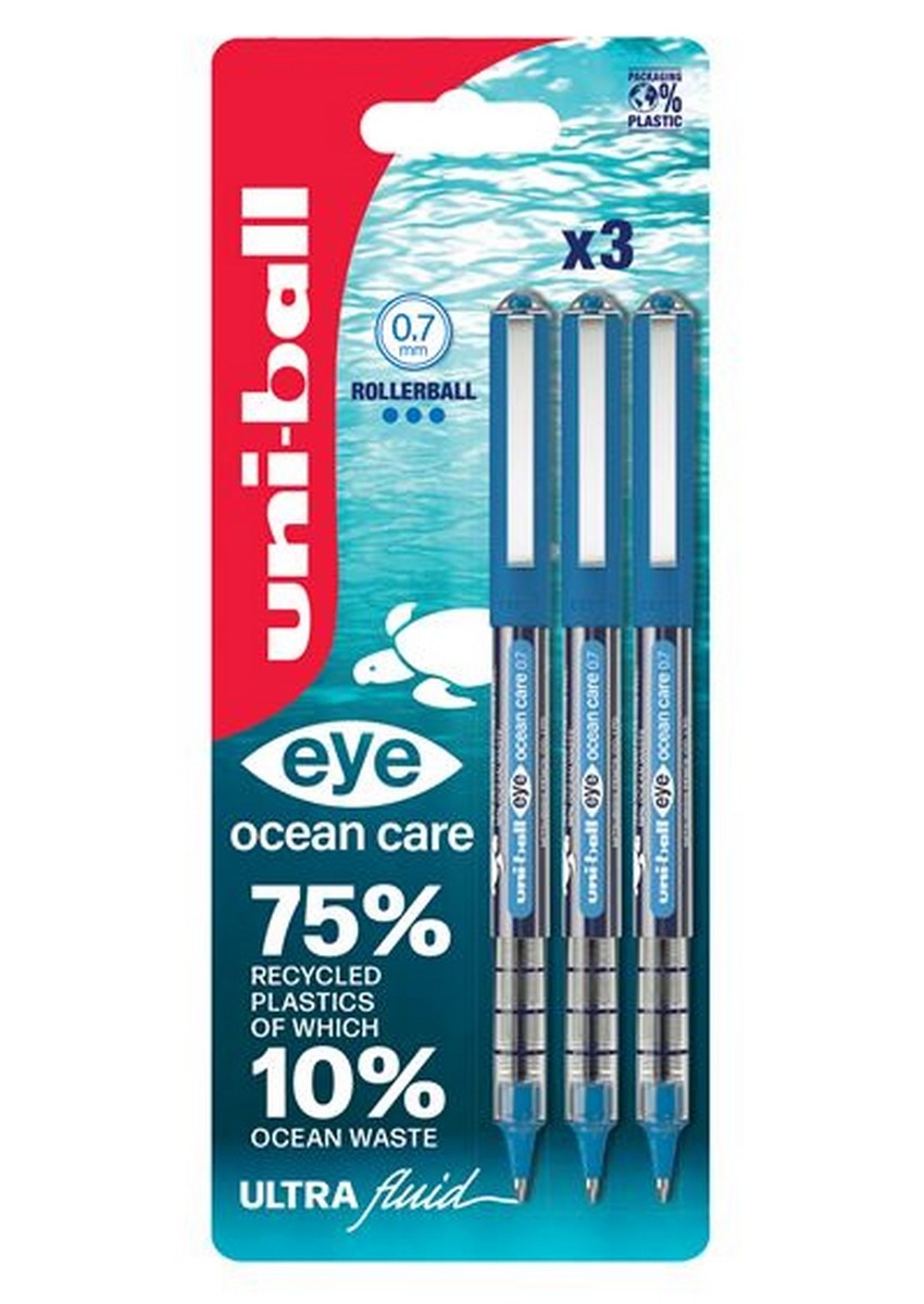 Imagem 0 de Caneta Roller Uni-Ball Eye Ocean Care UB 157 Azul - Blister 3 Unidades