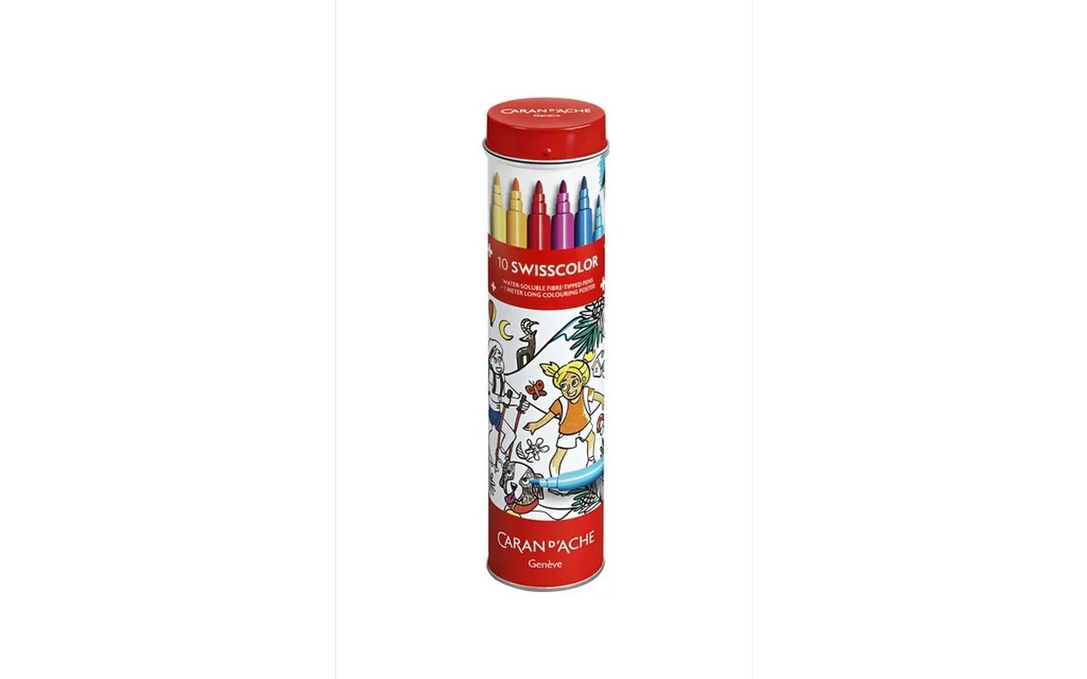 Caneta de feltro Caran d'ache Swisscolor com tubo e cartaz com 10 cores 1