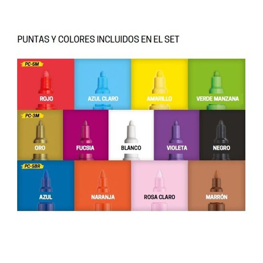 Conjunto de 13 marcadores Posca de várias cores numa lata metálica 2