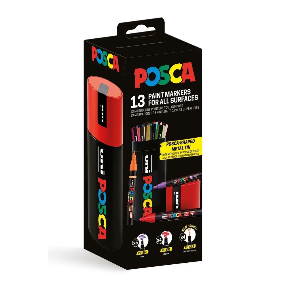 Conjunto de 13 marcadores Posca de várias cores numa lata metálica 3