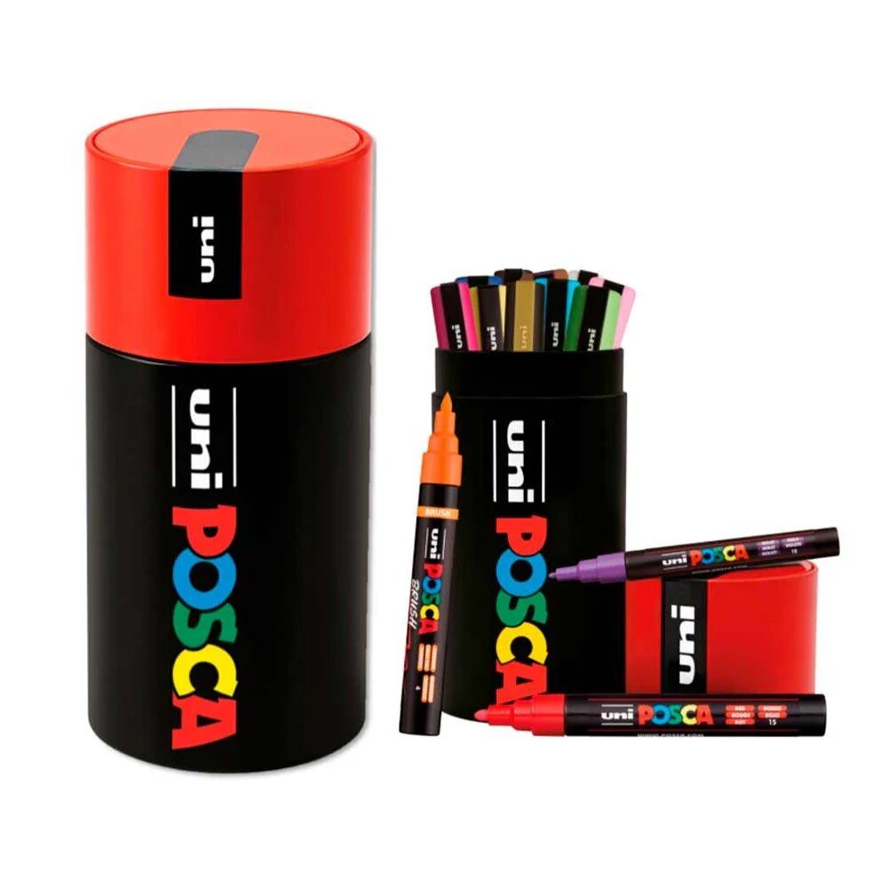 Conjunto de 13 marcadores Posca de várias cores numa lata metálica 4