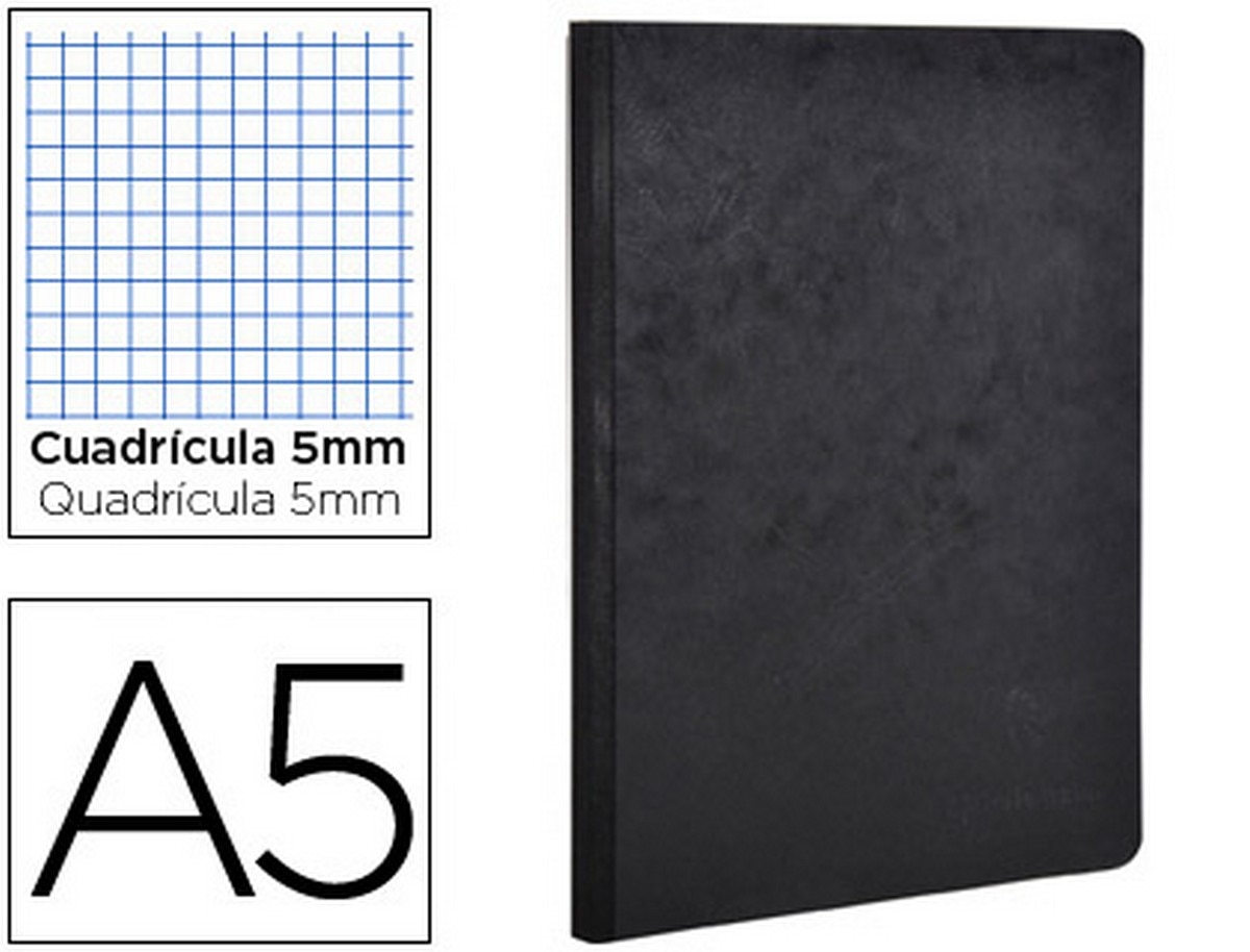 Imagem 0 de Caderno age-bag capa de cartão com lombada cosida 5 mm quadrado 96 folhas cor preta 148x210 mm