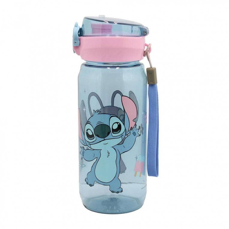 Imagem 0 de Garrafa de água em plástico PET com tampa aberta, com o Stitch da Disney, 600 ml