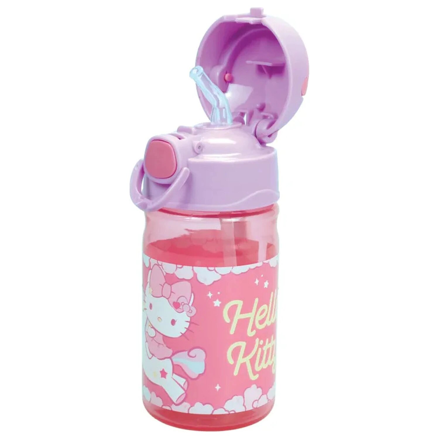 Garrafa de plástico Hello Kitty Unicórnio com palhinha e cordão, 350 ml 2