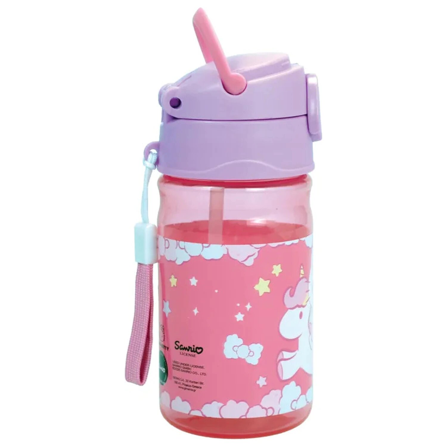 Garrafa de plástico Hello Kitty Unicórnio com palhinha e cordão, 350 ml 3