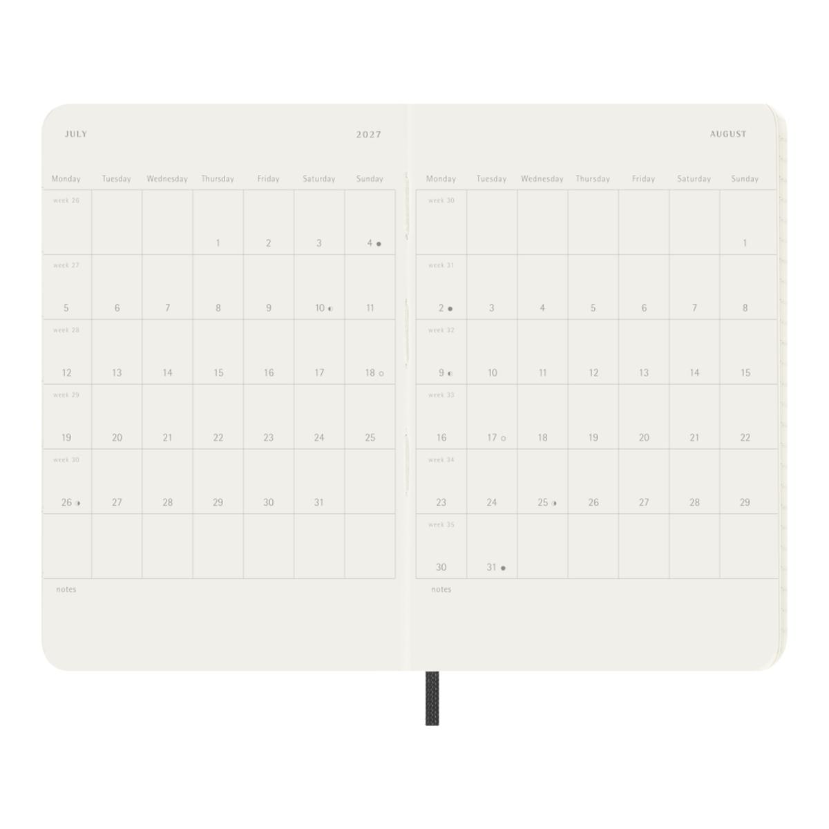 Agenda Classic 2027 de bolso Horizontal semanal, capa mole, 12 meses, Preto Preto-4