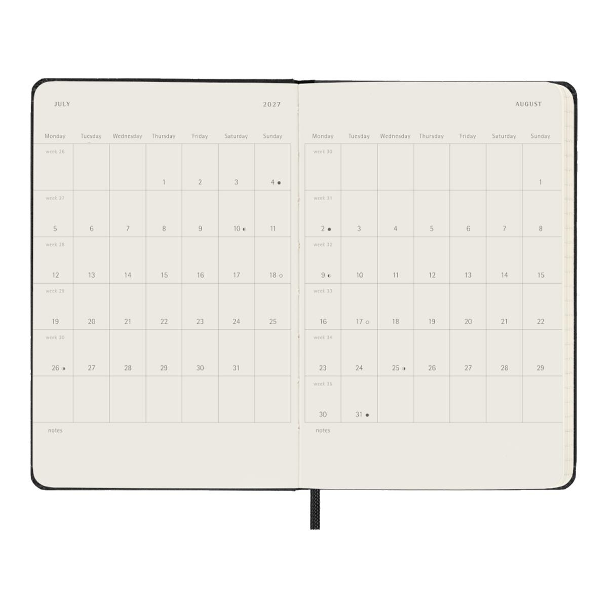 Agenda Classic 2027 de bolso Semanal vertical, capa dura, 12 meses, Preto Preto-4