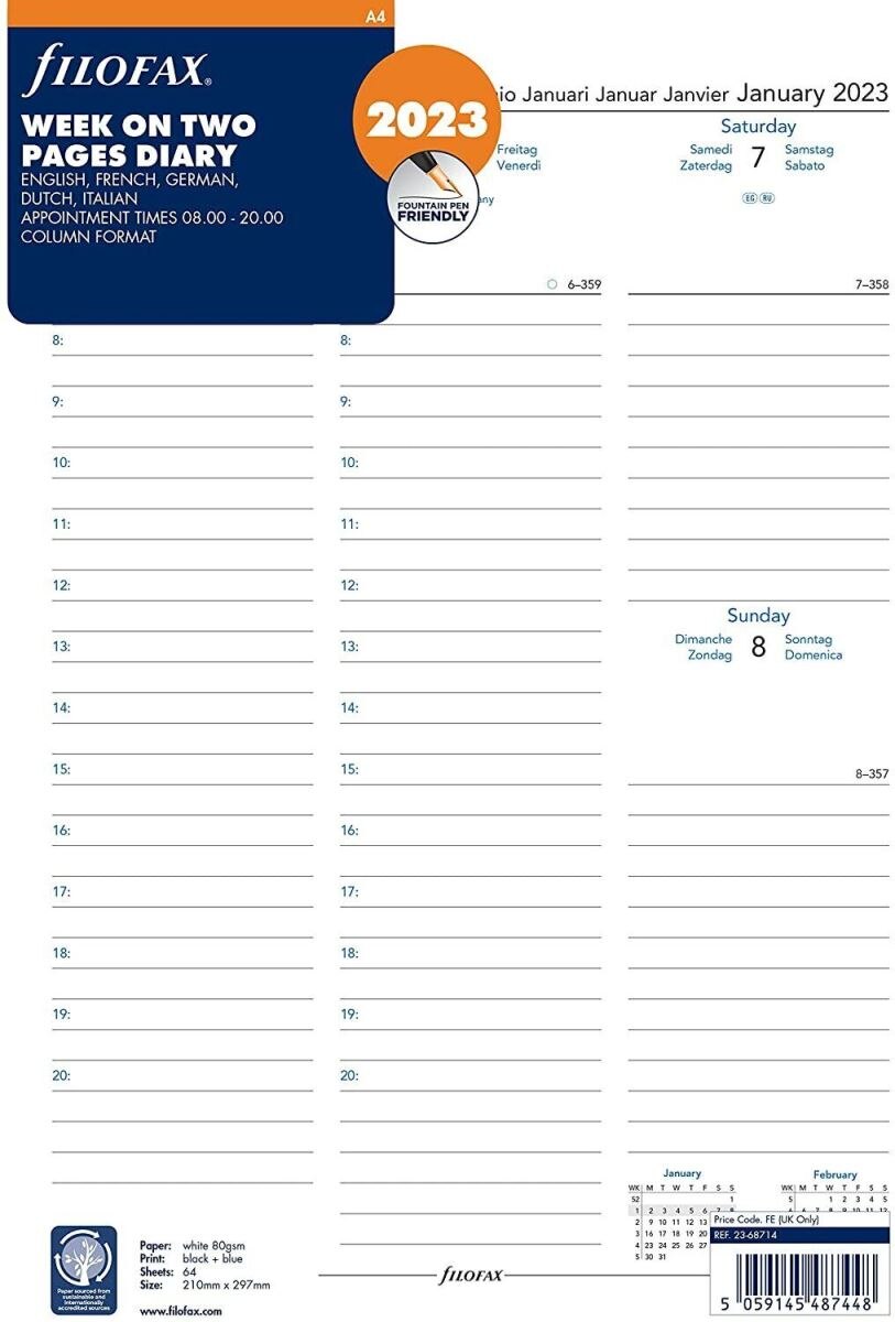 Imagem 0 de Filofax Recarga A4 para Organizador 2023, Multilingue