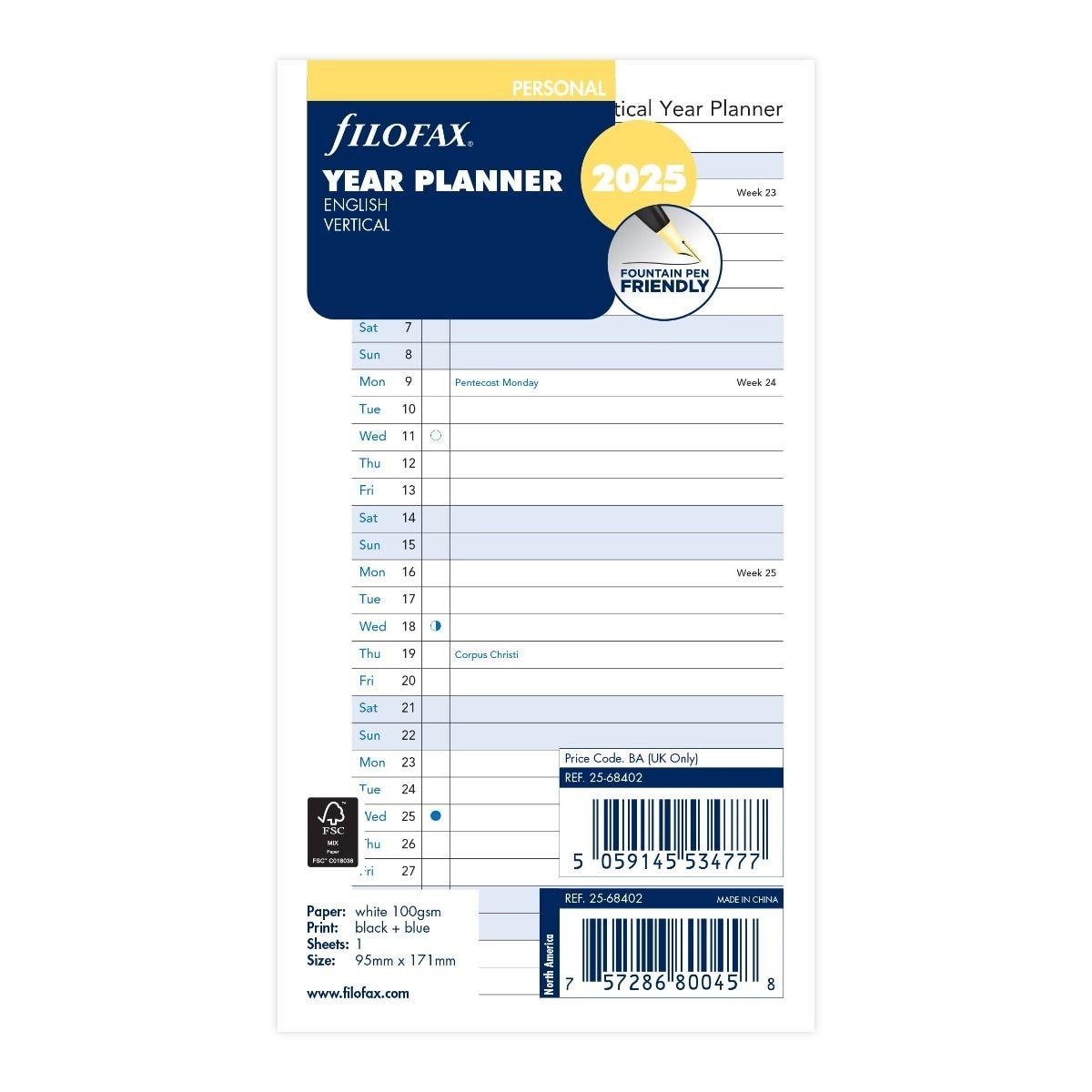 Recarga Filofax Personal Year Planner 2025 2