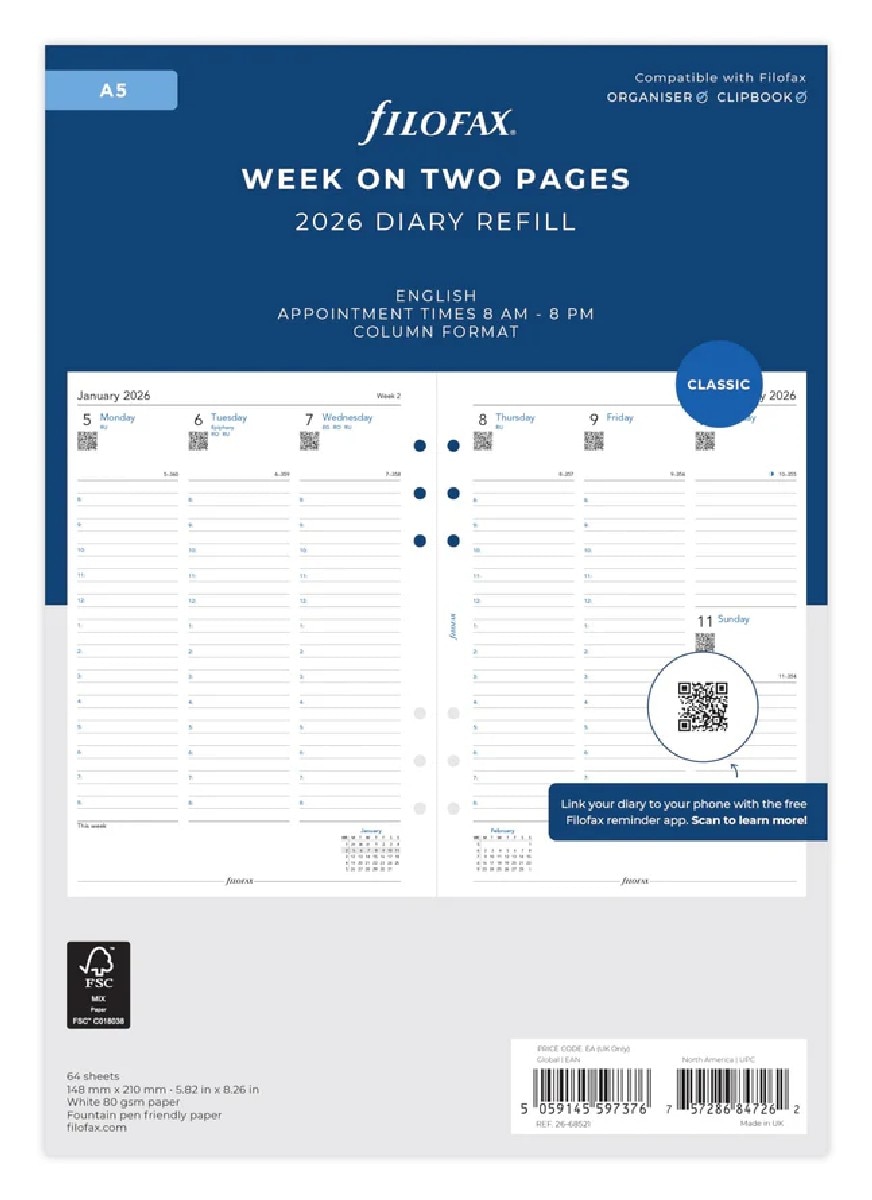Imagem 0 de Recarga Agenda 2026 A5 Semanal em Duas Páginas - Ingles
