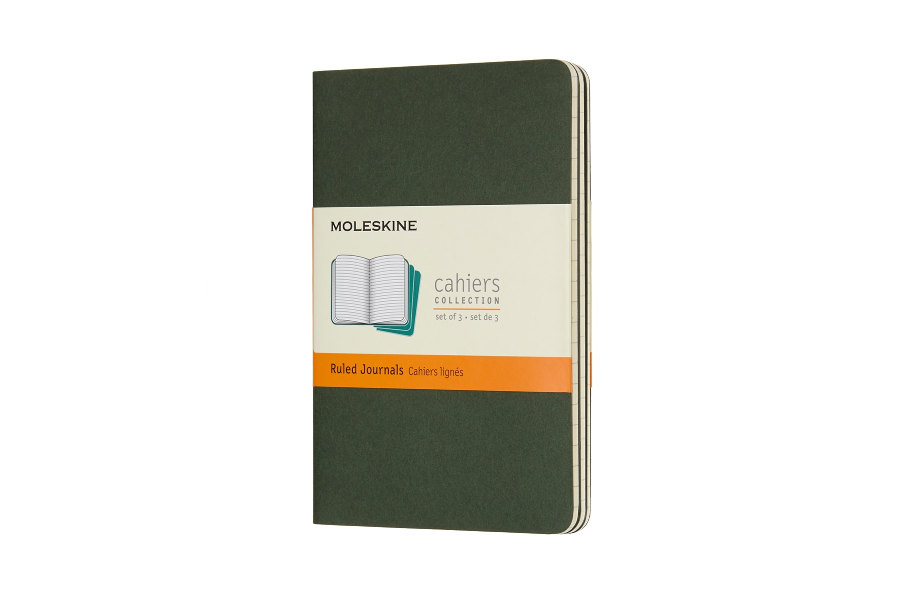 Conjunto de 3 blocos Moleskine verdes pocket folhas de linhas Verde-1
