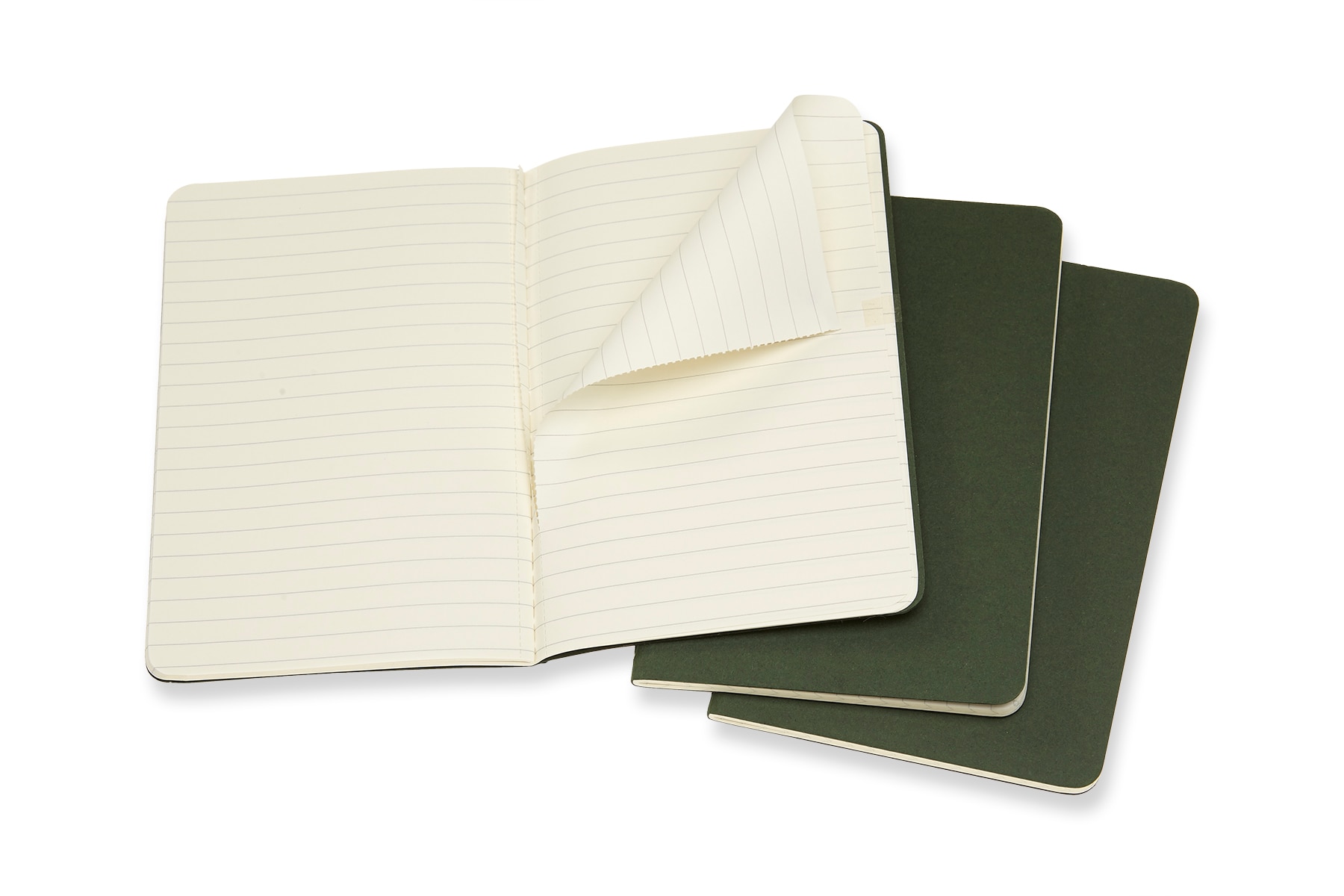 Conjunto de 3 blocos Moleskine verdes pocket folhas de linhas Verde-2