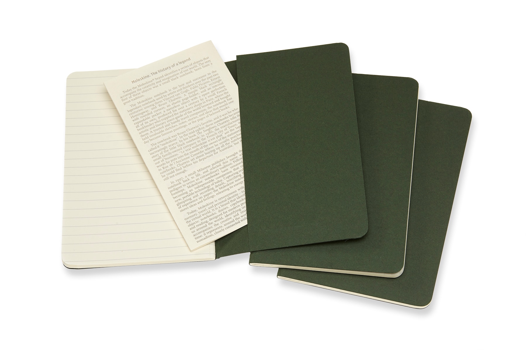 Conjunto de 3 blocos Moleskine verdes pocket folhas de linhas Verde-3