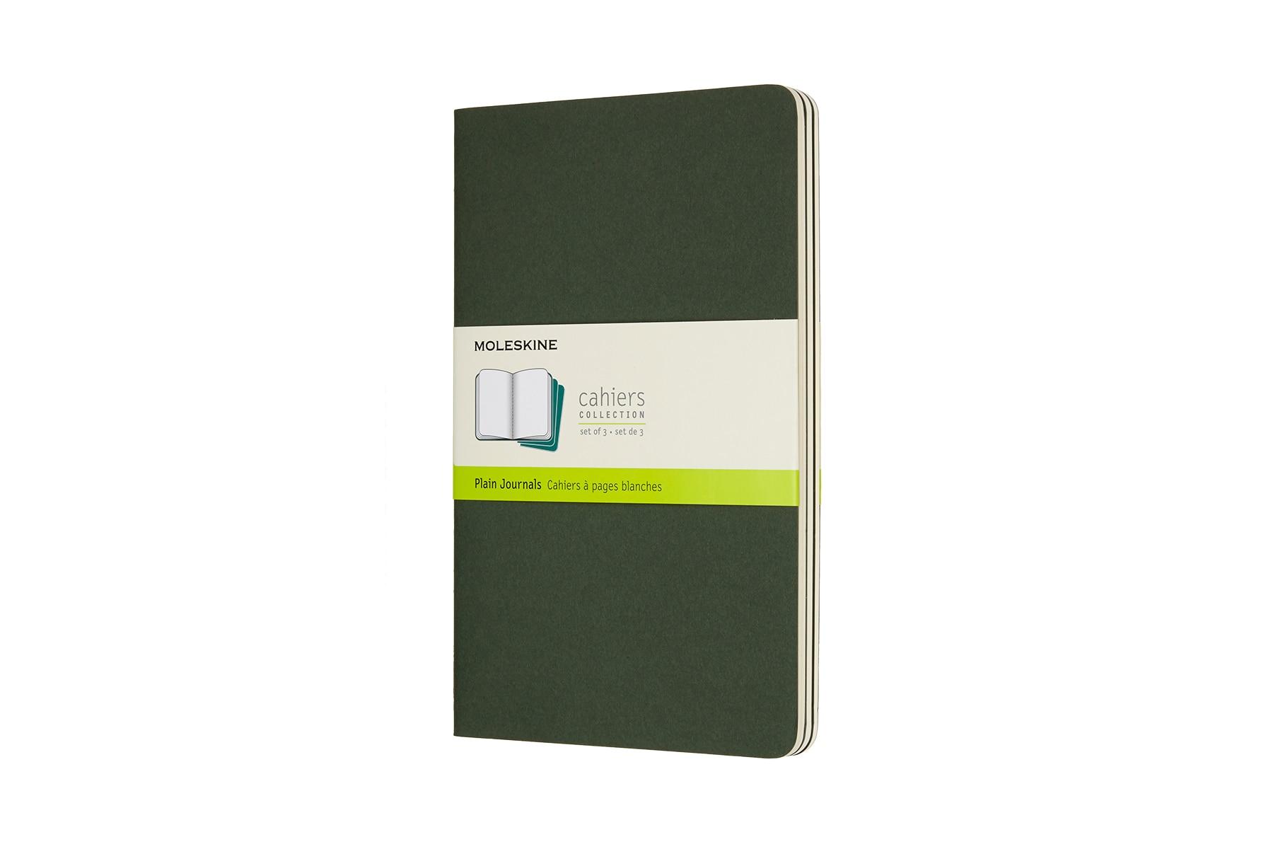 Conjunto de 3 blocos Moleskine verdes large folhas em branco Verde-1