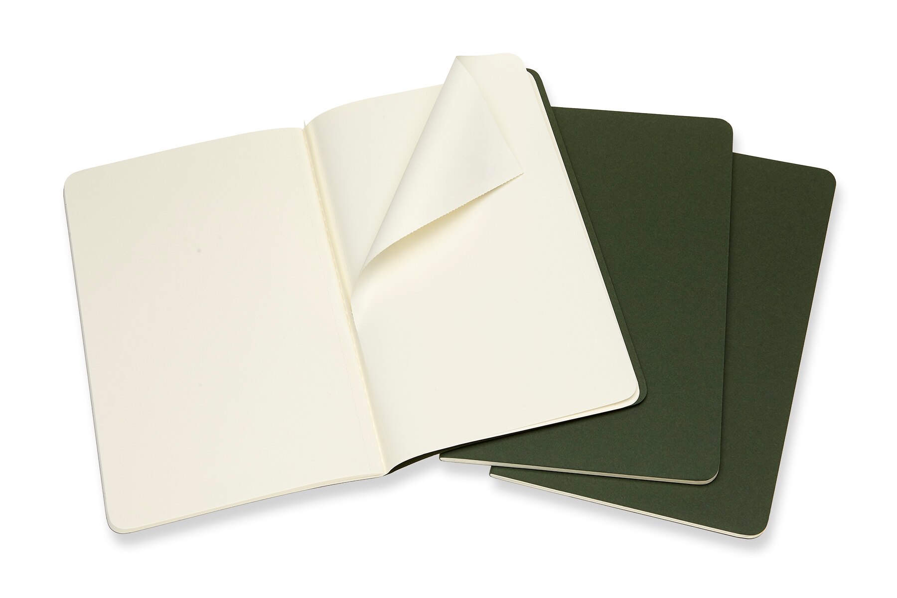 Conjunto de 3 blocos Moleskine verdes large folhas em branco Verde-2