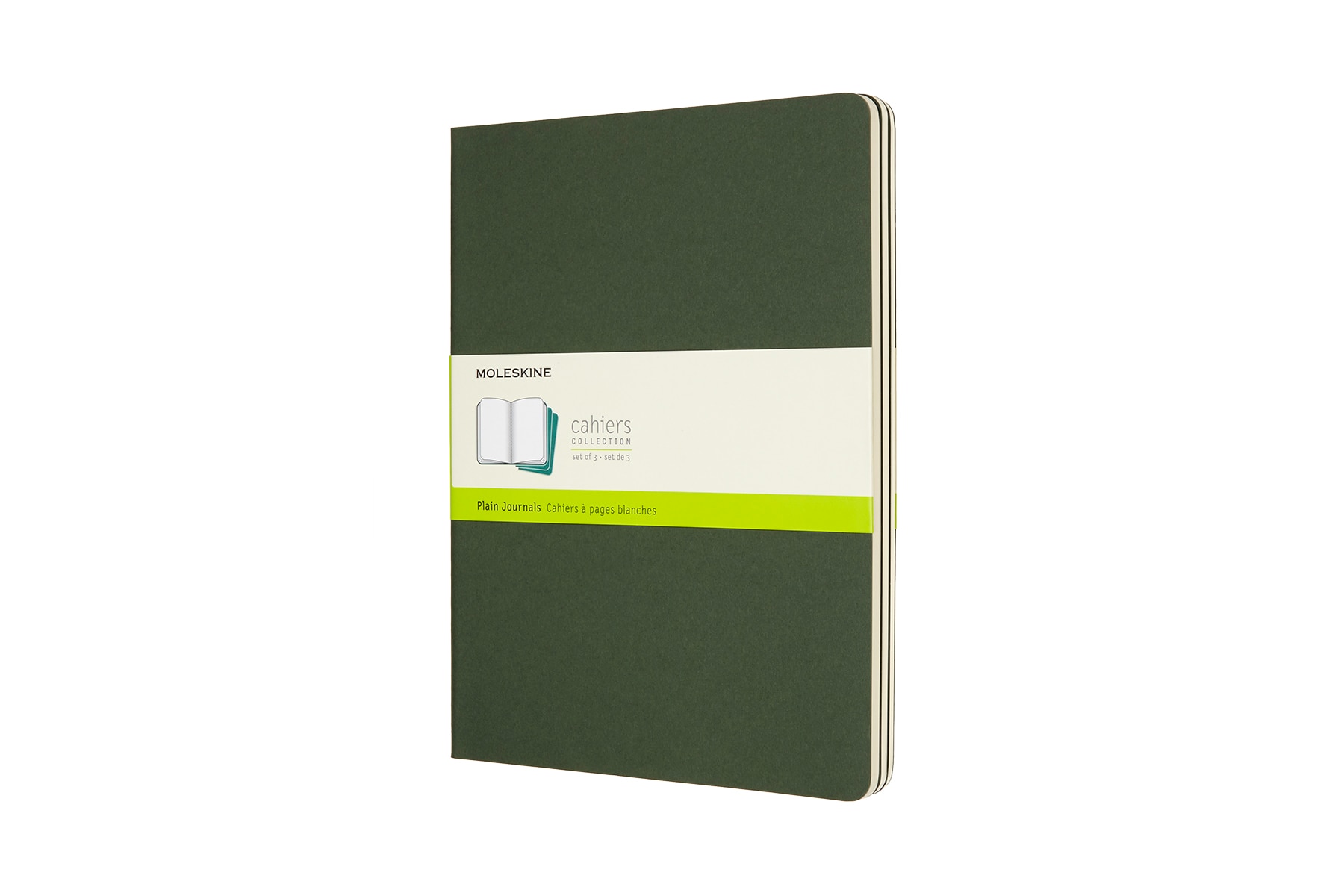 Conjunto de 3 blocos Moleskine verdes extralarge folhas em branco Verde-1