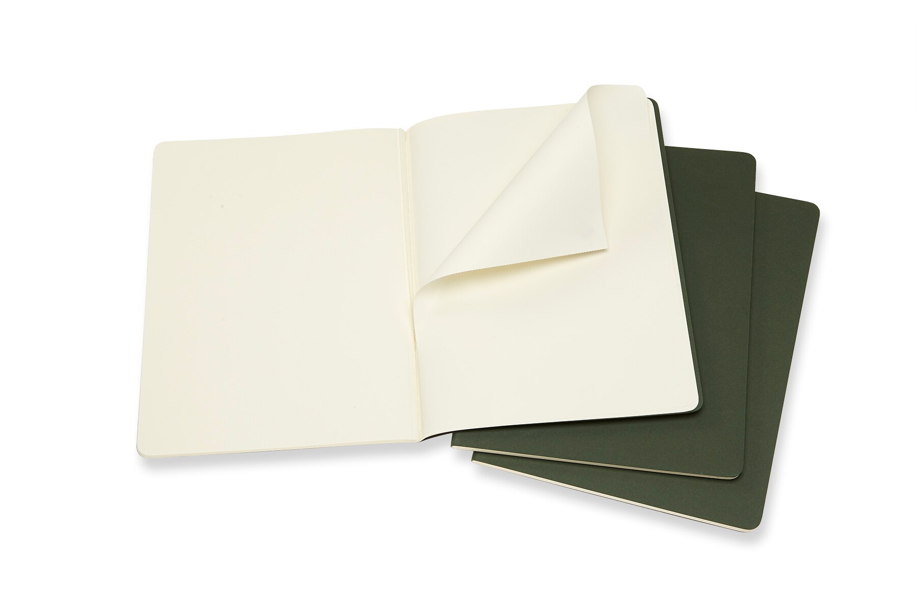 Conjunto de 3 blocos Moleskine verdes extralarge folhas em branco Verde-2