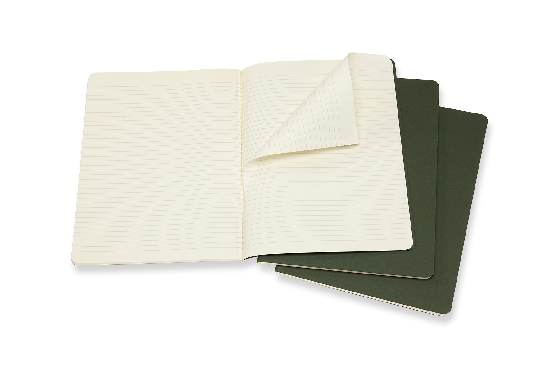 Conjunto de 3 blocos Moleskine verdes extralarge folhas de linhas Verde-2