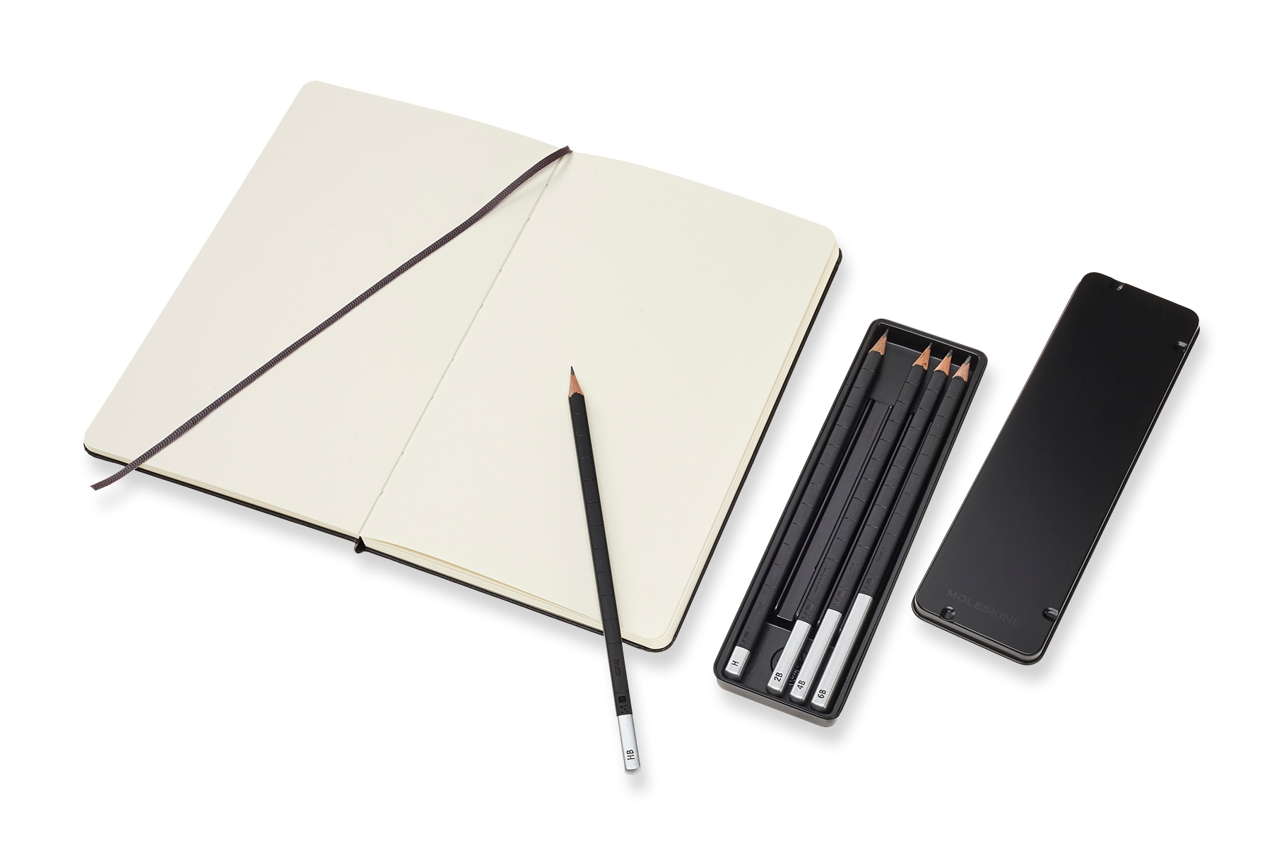 Conjunto de Caderno de Esboços e Estojo de Lápis de Grafite Moleskine Preto-2