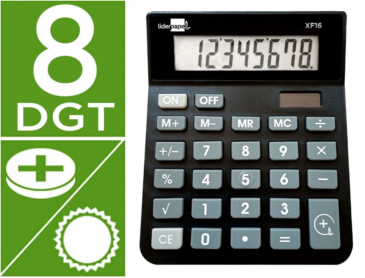 Imagem 0 de Calculadora LiderPapel de Secretária Xf16 8 Dígitos Solar e Pilhas Preto