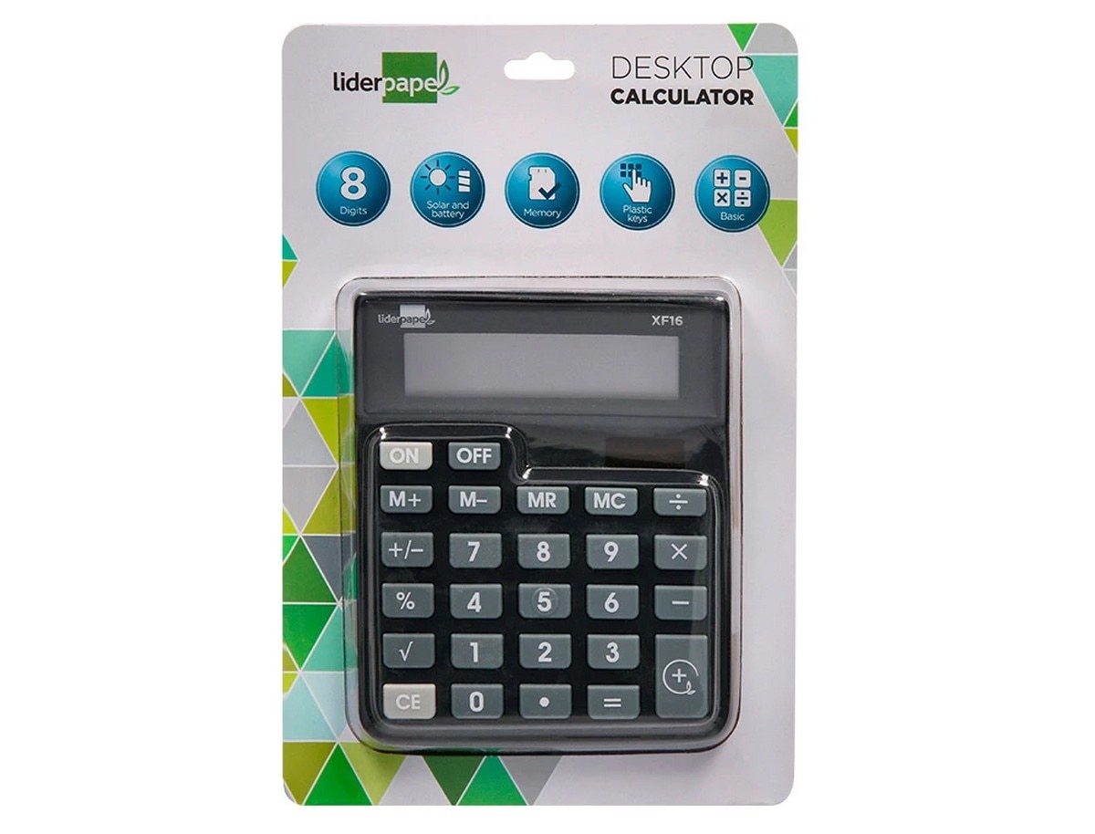 Calculadora LiderPapel de Secretária Xf16 8 Dígitos Solar e Pilhas Preto 2