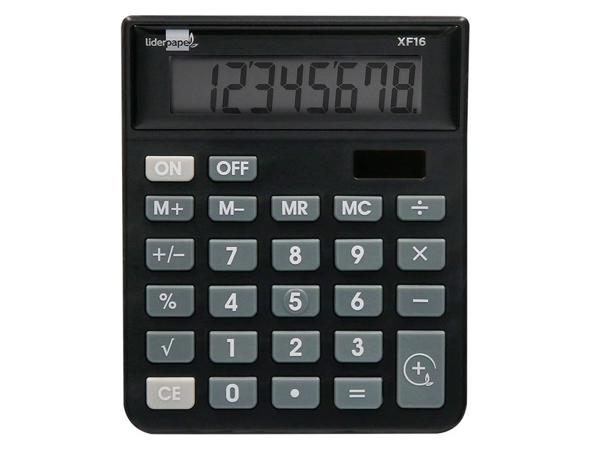 Calculadora LiderPapel de Secretária Xf16 8 Dígitos Solar e Pilhas Preto 3