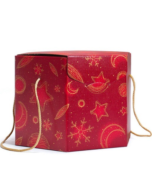 Caixa de Natal hexagonal de cartão rígido com pegas de cordão - Secret Model Red Universe 1