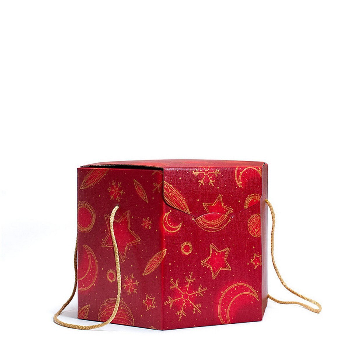 Caixa de Natal hexagonal de cartão rígido com pegas de cordão - Secret Model Red Universe 3
