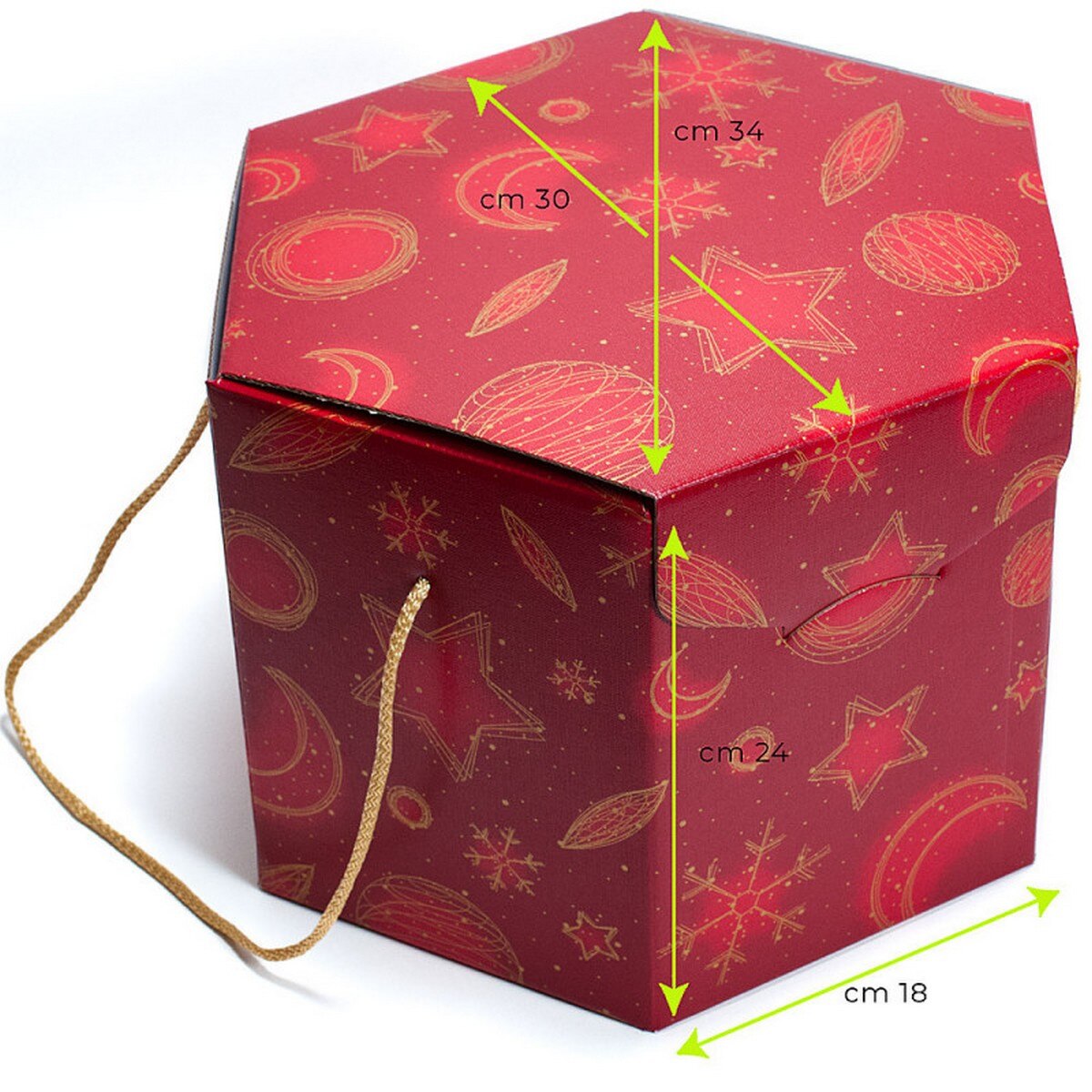 Caixa de Natal hexagonal de cartão rígido com pegas de cordão - Secret Model Red Universe 4