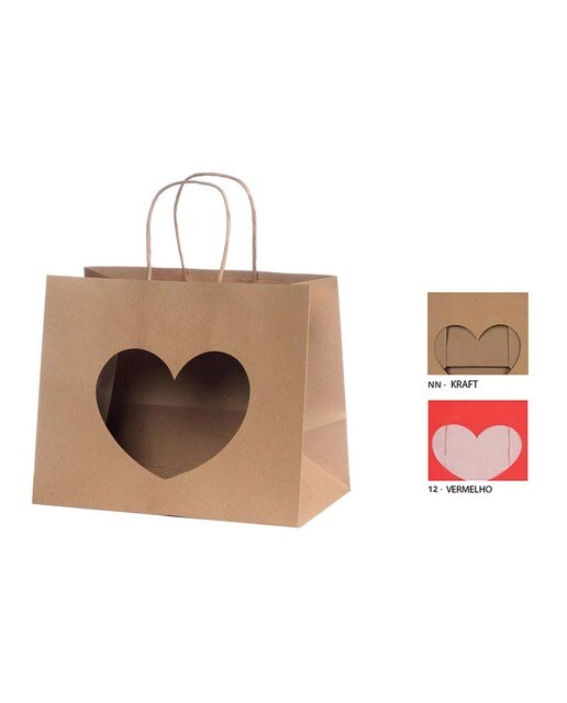 Saco de Papel Asa Torcida Coracao Kraft 24×19,5x14cm 1