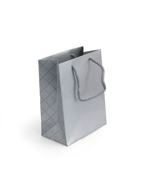 Saco de Papel Asa Cordao Lux 210g Prata Xadrez 11,5x6x14,5cm 1