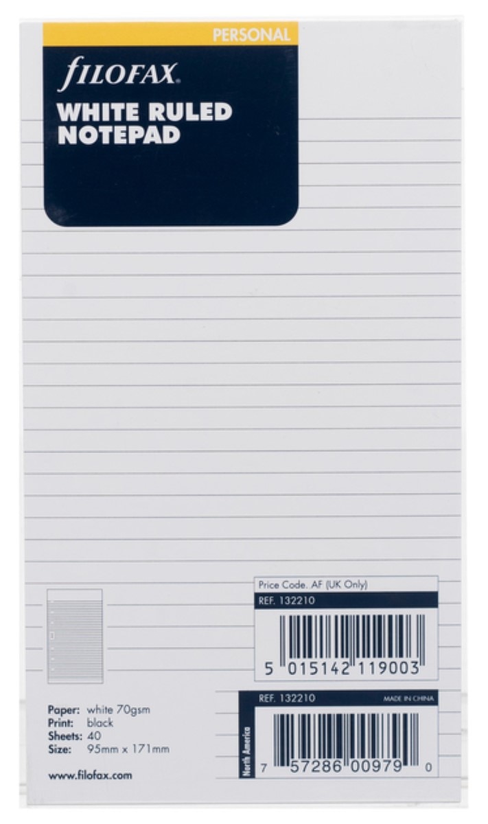 Bloco de Notas Pautado Branco Filofax 1