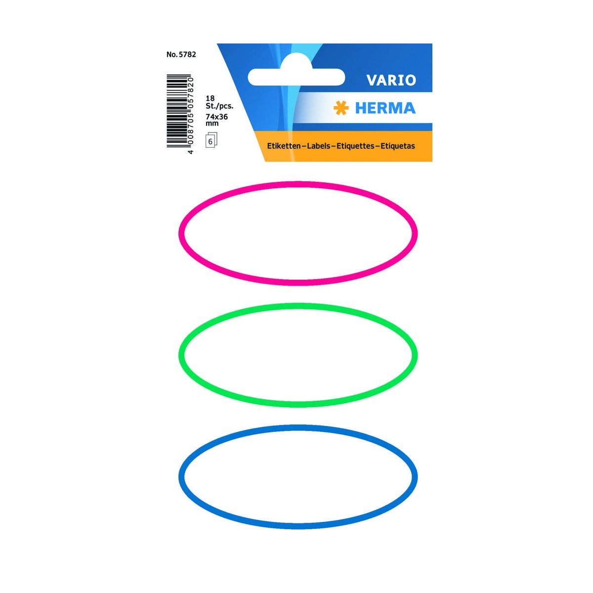 Etiqueta Adesiva Oval 78 x 36 mm com rebordo vermelho/verde/azul Herma 1