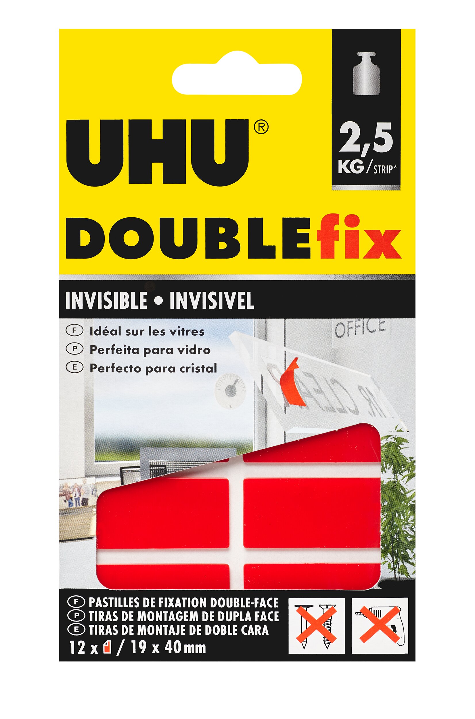 Imagem 0 de Pastilhas Fixação UHU Doublefix invisivel - 12 tiras